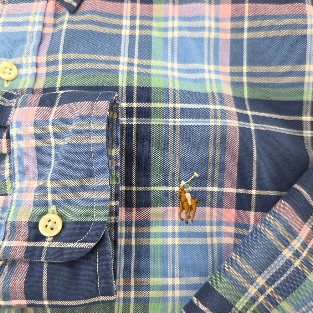 Ralph Lauren Classic Fit Mens Large Pink Blue Plaid Flesh Pony Button Down LS
